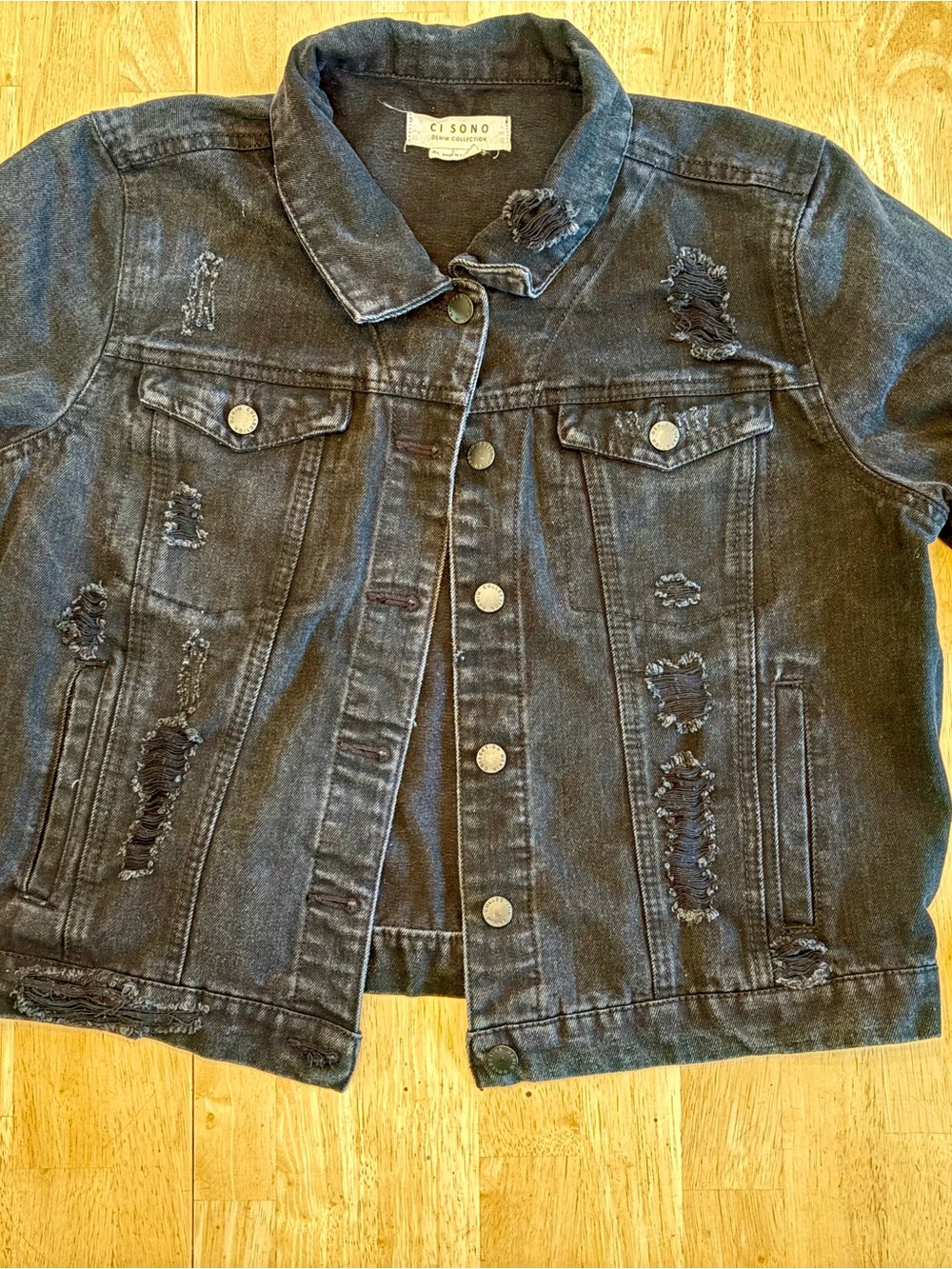 CI SONO Distressed Black Denim Jacket